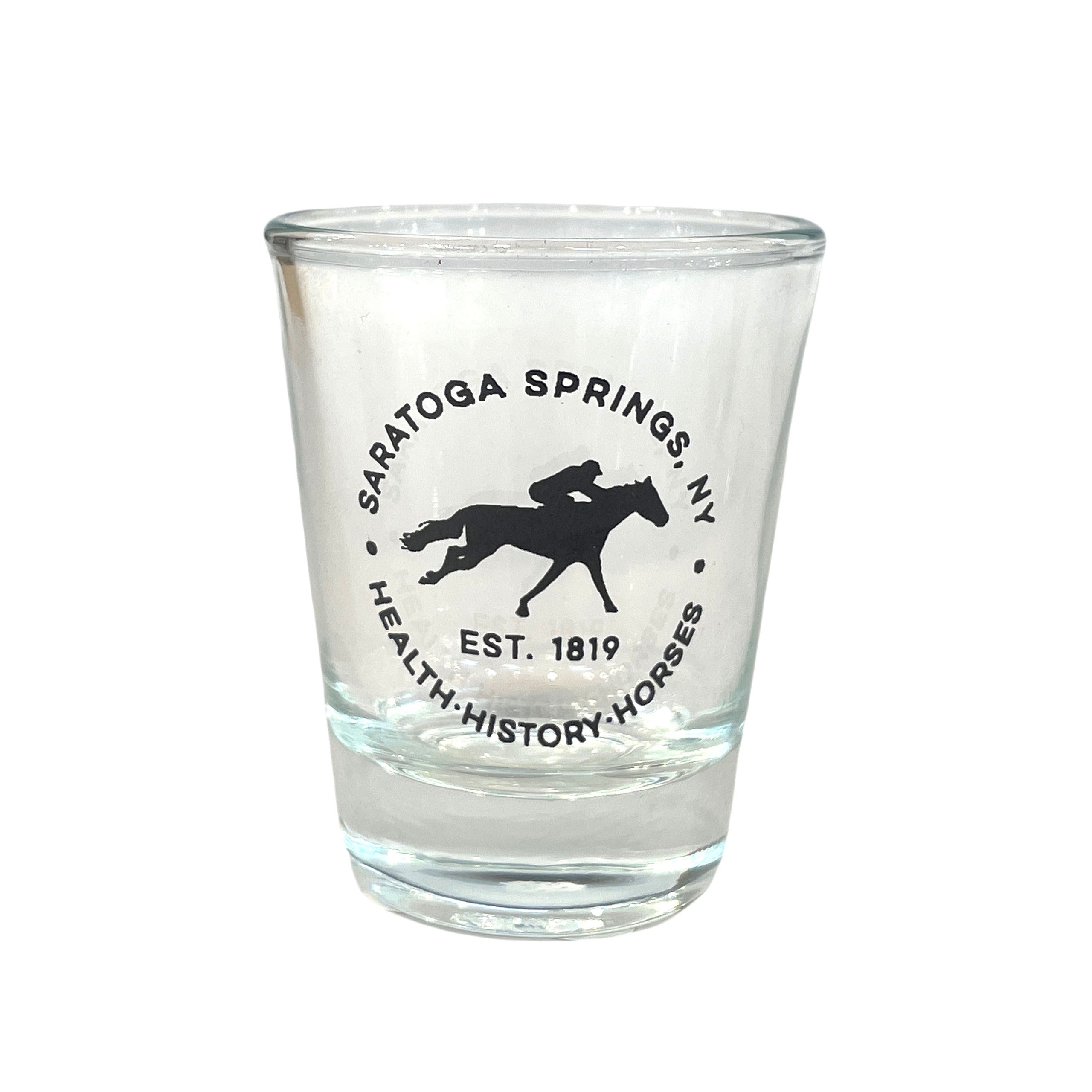 "Health History Horses" Shot Glass Saratoga Springs Gift Shop