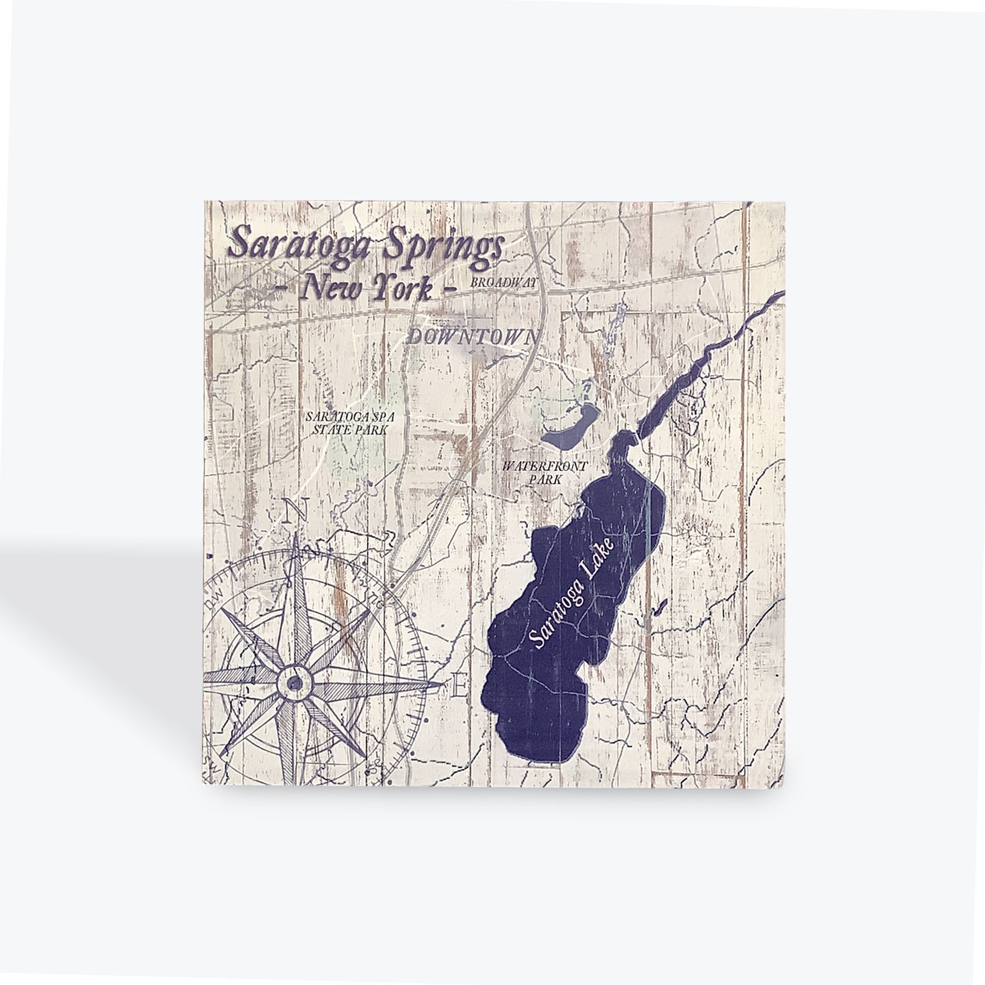Saratoga Lake Map on a wood plaque